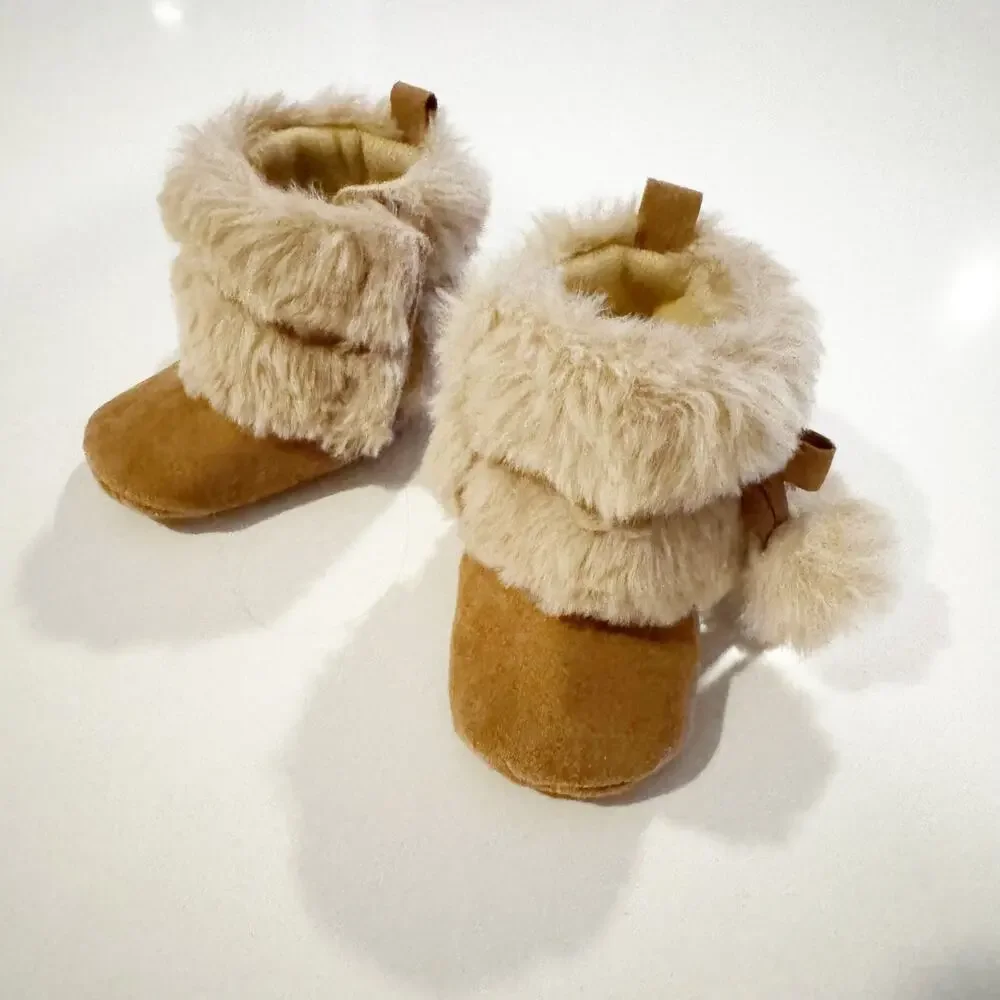 Stepping Stones Faux Fur Brown Suede Baby Booties Shoes
